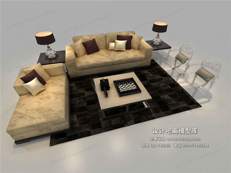 现代风格沙发组合3Dmax模型 (10)-1