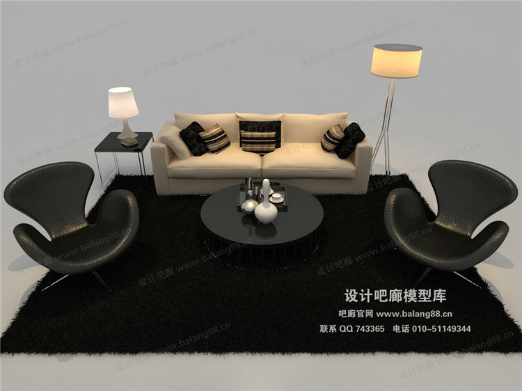 现代风格沙发组合3Dmax模型 (16)-1