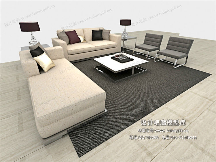 现代风格沙发组合3Dmax模型 (55)-1