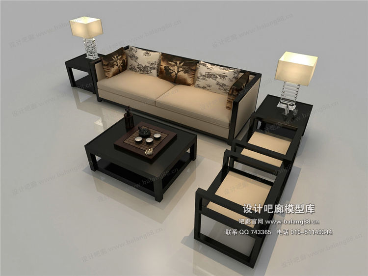 中式风格沙发组合3Dmax模型 (3)-1