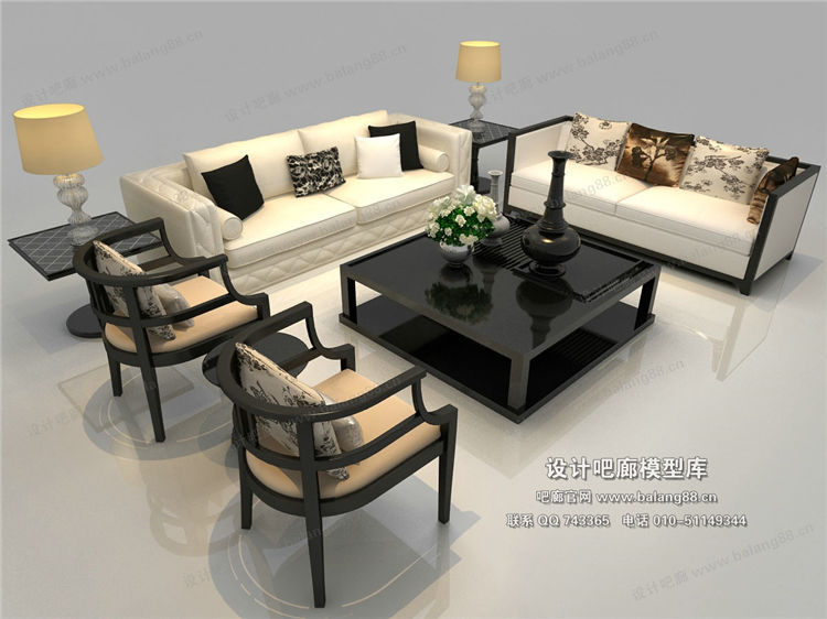 中式风格沙发组合3Dmax模型 (4)-1