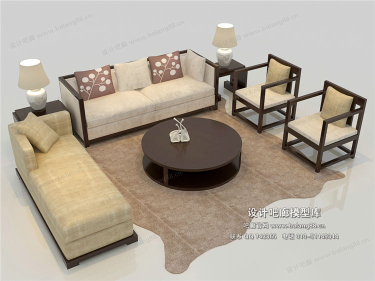 中式风格沙发组合3Dmax模型 (6)-1