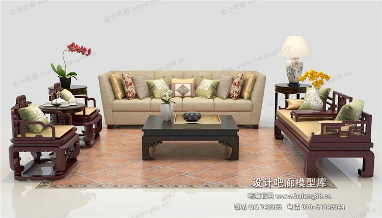 中式风格沙发组合3Dmax模型 (7)-1