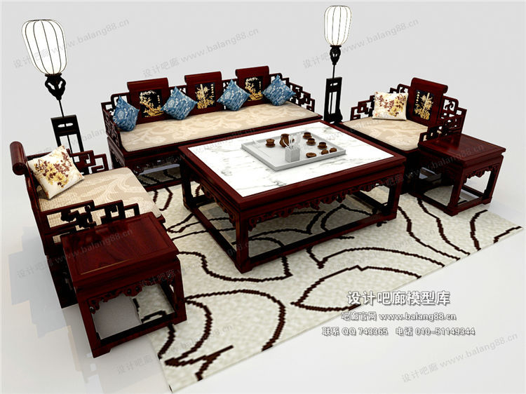中式风格沙发组合3Dmax模型 (10)-1