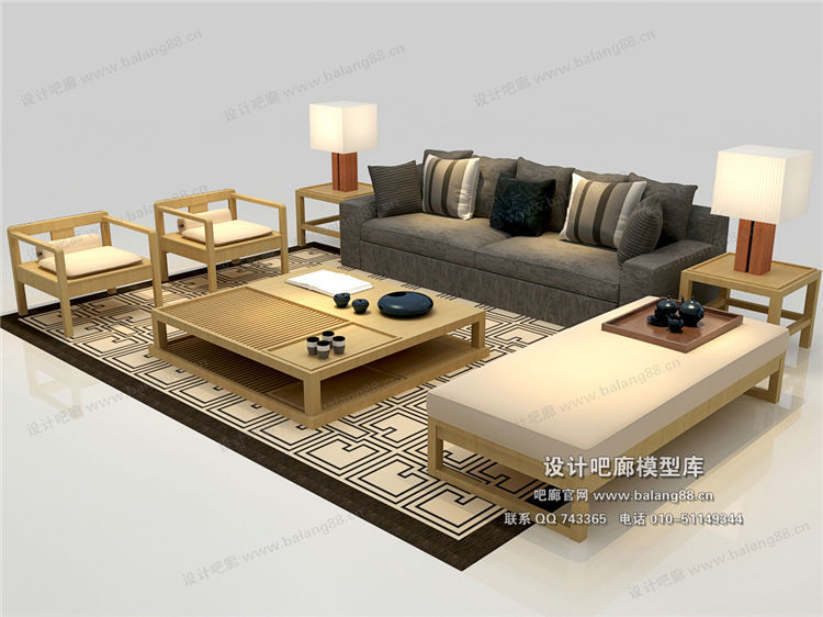 中式风格沙发组合3Dmax模型 (14)-1