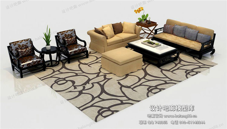 中式风格沙发组合3Dmax模型 (16)-1