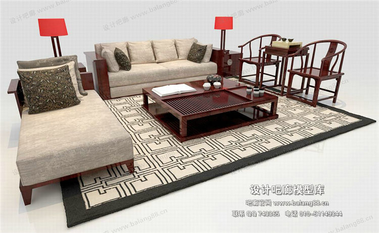 中式风格沙发组合3Dmax模型 (19)-1