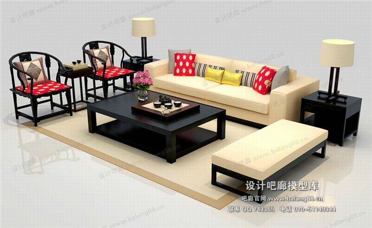 中式风格沙发组合3Dmax模型 (21)-1
