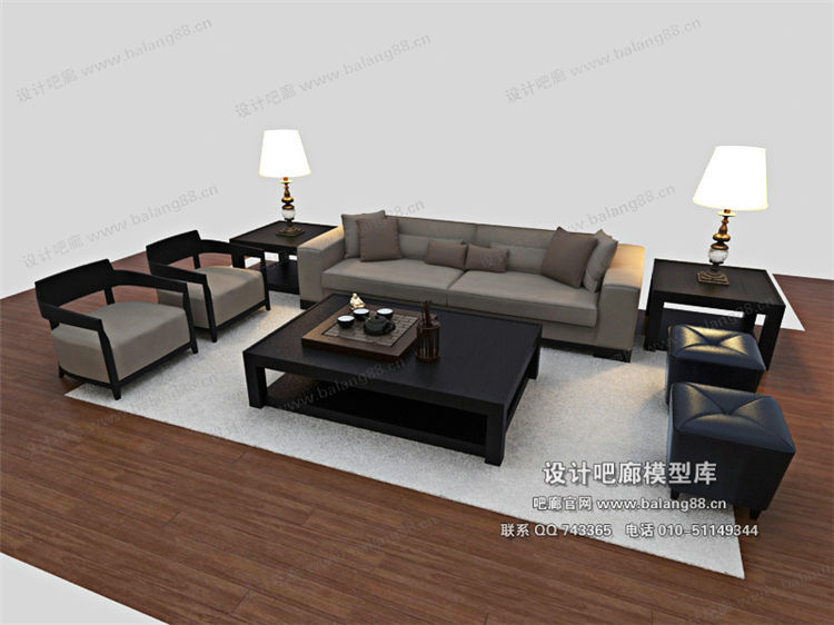 中式风格沙发组合3Dmax模型 (35)-1