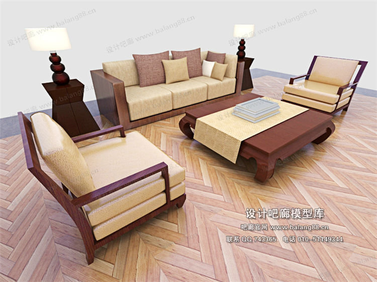 中式风格沙发组合3Dmax模型 (36)-1