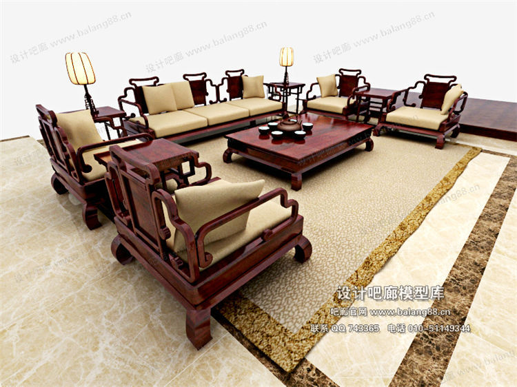 中式风格沙发组合3Dmax模型 (40)-1