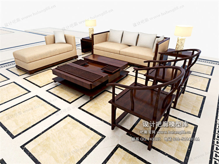 中式风格沙发组合3Dmax模型 (41)-1