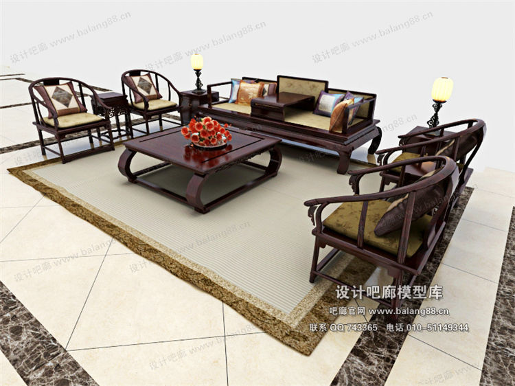 中式风格沙发组合3Dmax模型 (42)-1
