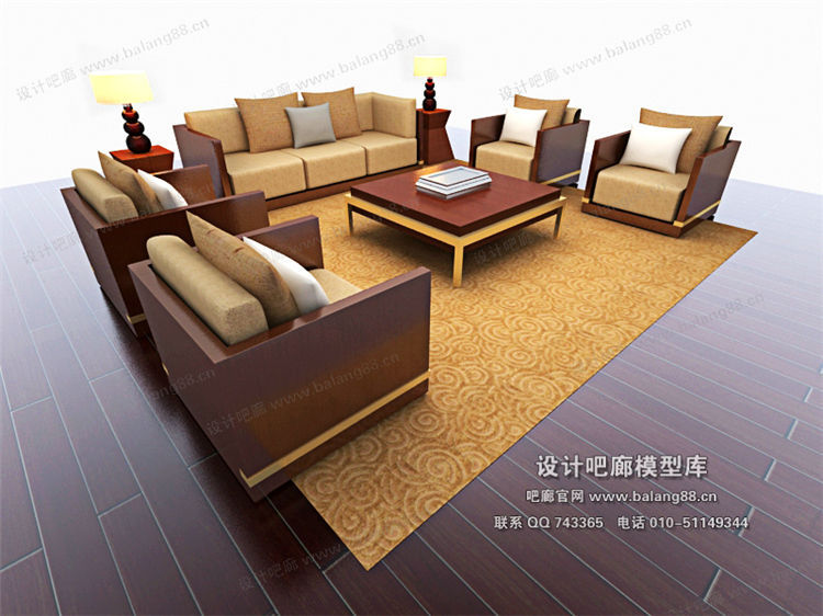 中式风格沙发组合3Dmax模型 (43)-1