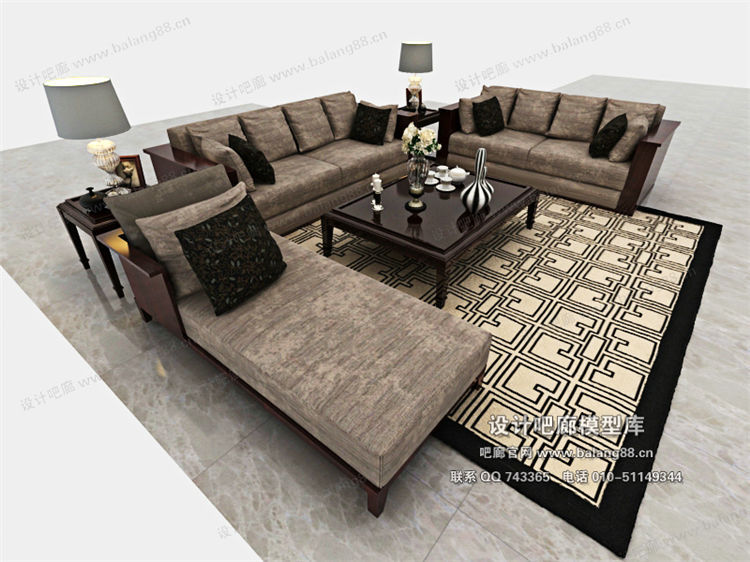 中式风格沙发组合3Dmax模型 (46)-1