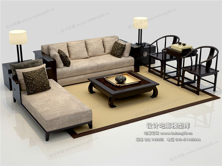 中式风格沙发组合3Dmax模型 (49)-1