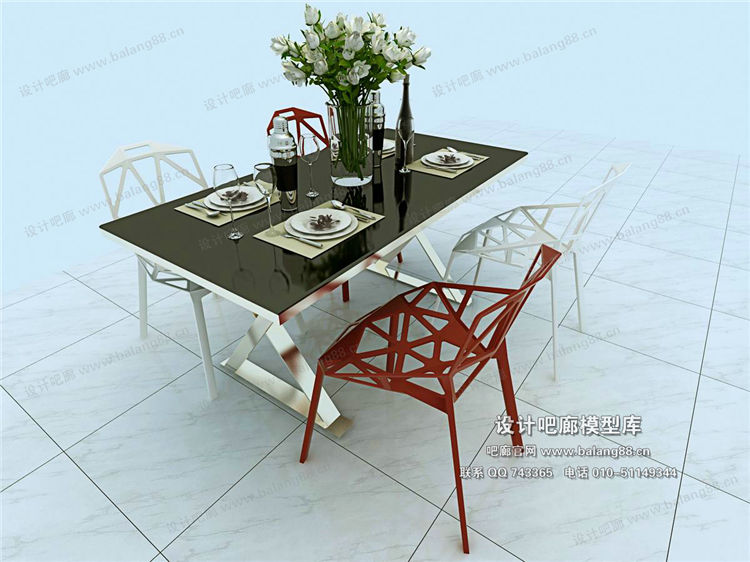 现代餐桌3Dmax模型 (1)-1