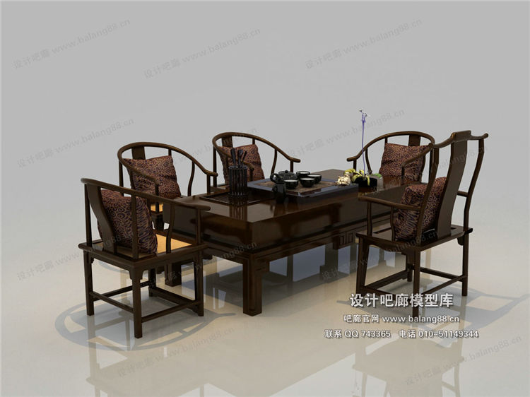 中式餐桌3Dmax模型 (2)-1
