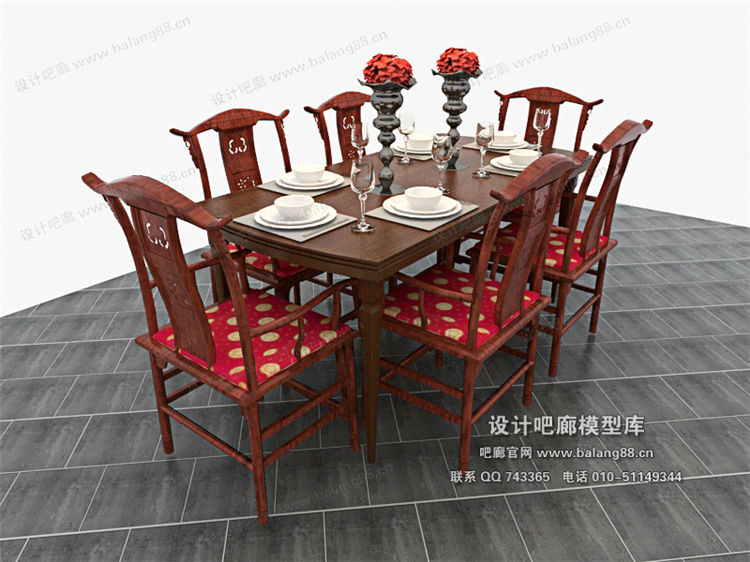 中式餐桌3Dmax模型 (26)-1