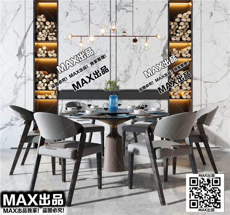 现代餐厅3Dmax模型 (7)-1