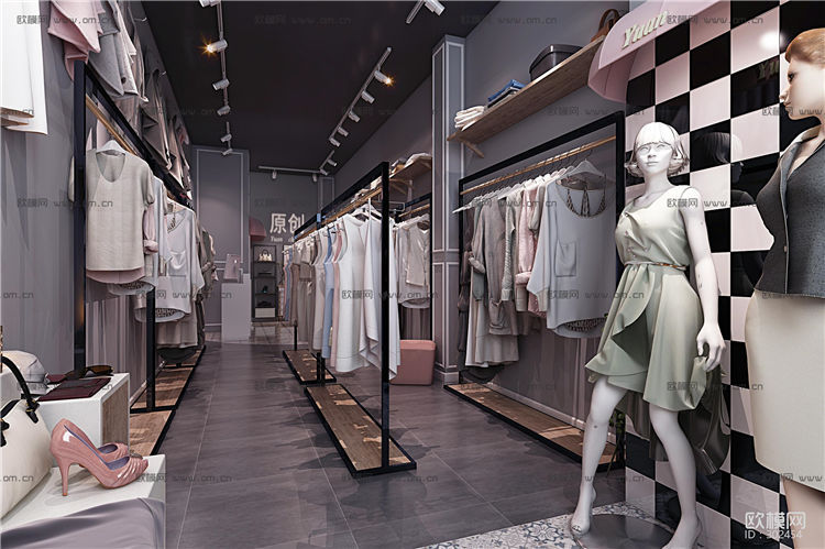 工业风女装服装店3D模型ID：302454-1