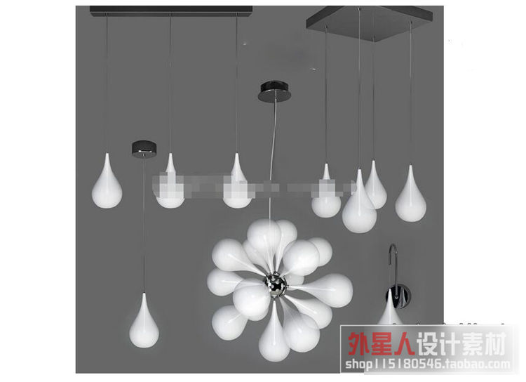 [现代吊灯] 现代白色水滴造型吊灯壁灯组合3D模型ID：210330 k07041.jpg