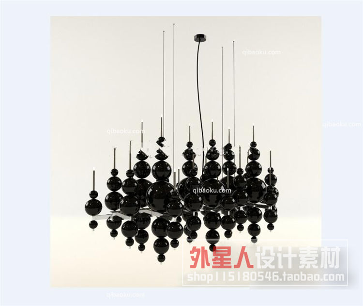 [现代吊灯] 现代黑色玻璃吊灯3D模型ID：210336 k11043-1