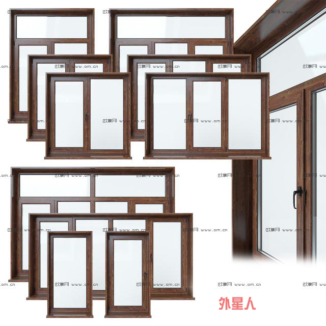 现代木质窗户3D模型ID：315441-1