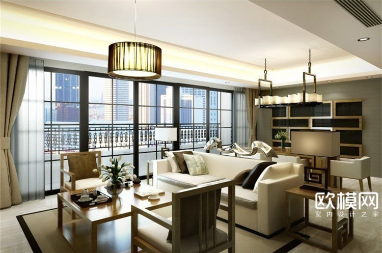 2009 现代新中式样板房客餐厅沙发桌椅组合.jpg