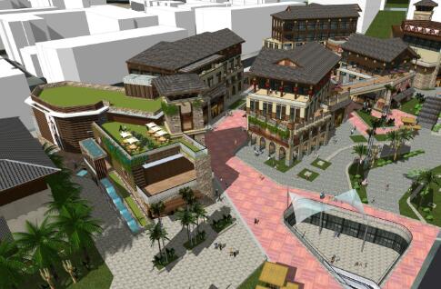 东南亚风格热带风情街建筑模型设计-1