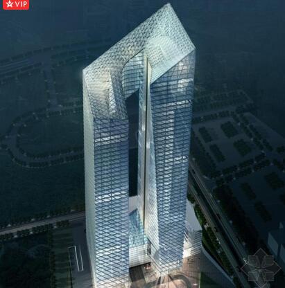[深圳]超高层分离双塔对置式摩天企业办公楼建筑设计方案...-1