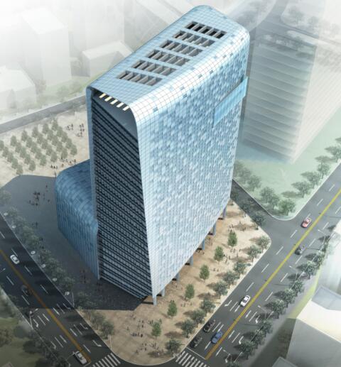 [深圳]圆润体量超现代感办公大楼建筑设计方案文本-1