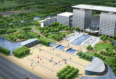 浙江某市新区中轴广场群景观设计鸟瞰图-1