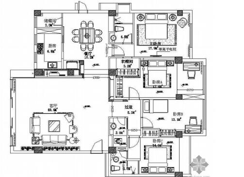 某四室两厅装修是施工图（含效果图）-1