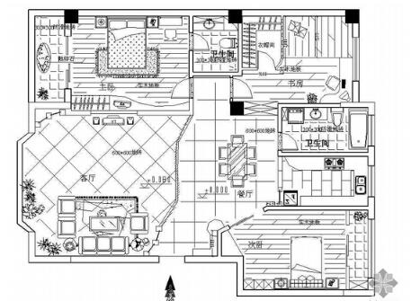 某三居雅居设计施工图-1