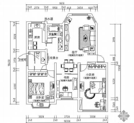 某三居家装施工图-1