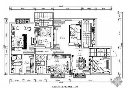 [湖南]现代三室两厅雅居室内施工图-1