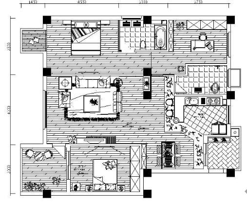 中式风格三居室设计方案图-1