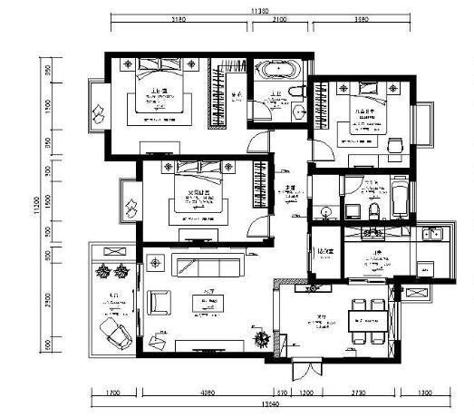 三室两厅设计方案图-1