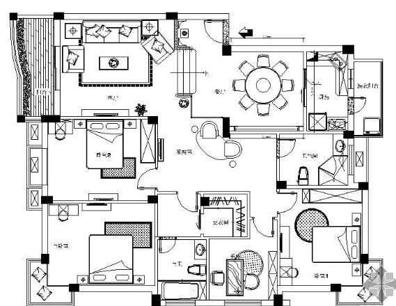 [上海]新古典四居样板房施工图-1