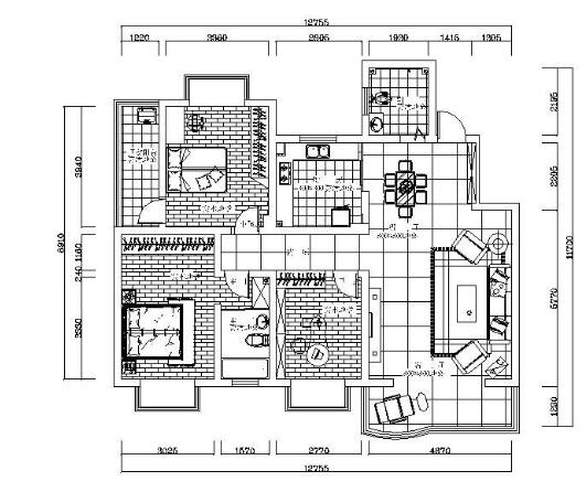 新柳楼三室两厅居家设计方案-1