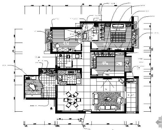 现代三室二厅室内装饰施工图-1