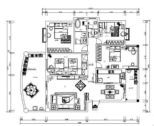现代四室二厅室内装修施工图-1