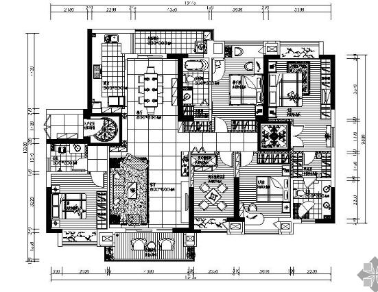 [长沙]欧式五居室样板房装修施工图-1