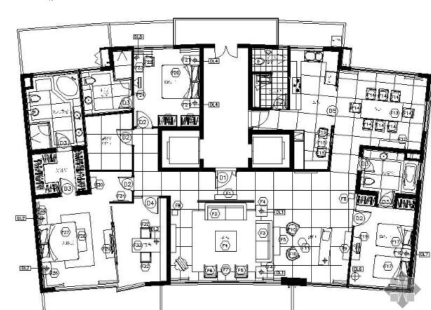 [上海]某中央公寓四居室样板房家装施工图-1
