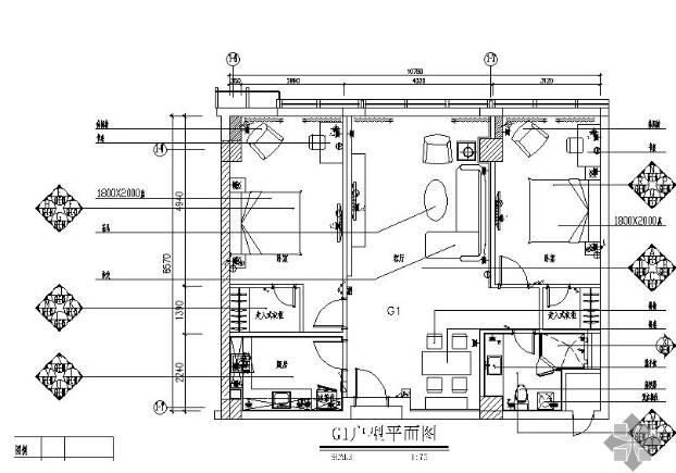 [西安]某广场标准层二居室内装修图-1