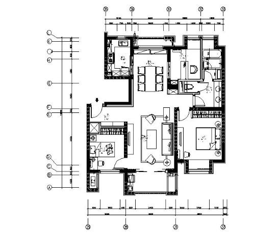 [万科]某小区05公寓115户型三居室内设计图-1