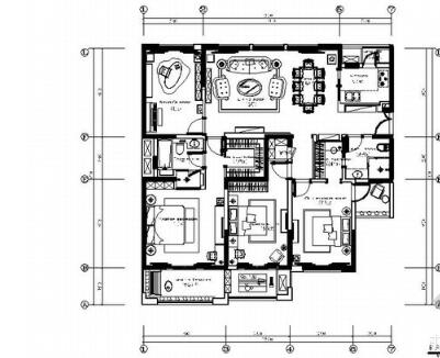 四居室美式样板房装修图-1