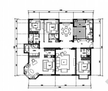 [北京]望京某高档公寓大楼Aa-1户型四居室装修图-1
