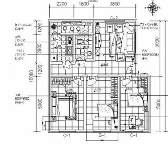 现代精装三居室室内装修施工图-1